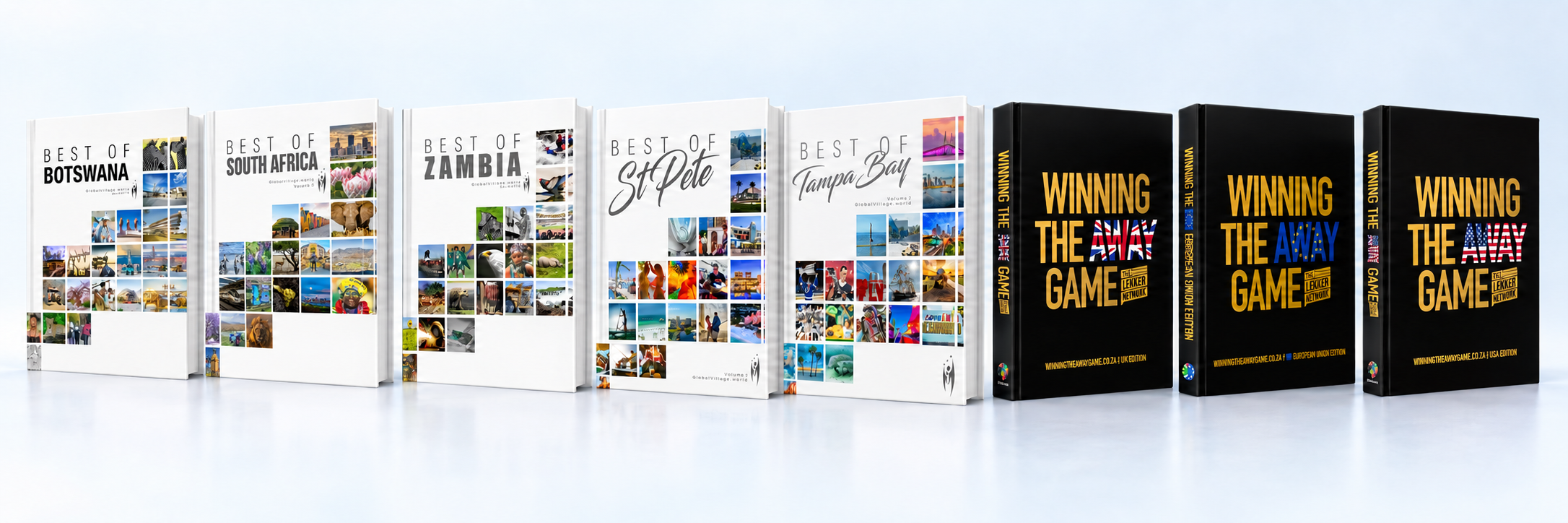 Best of Botswana, South Africa, Zambia, St Pete and Tampa Bay, alongside Winning the Away Game UK, European Union and USA editions