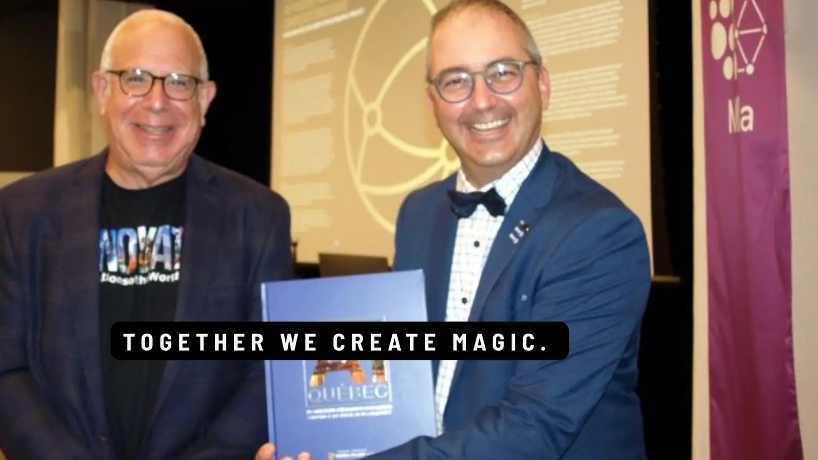 Two partners with an INNOVATE book. Caption: Together we create magic.